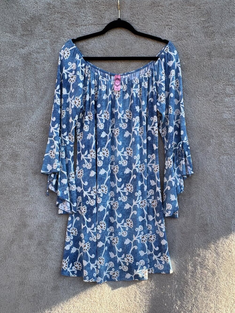 HoneyMe Women’s XXL Blue Floral Off Shoulder Bell Sleeve Shift Dress